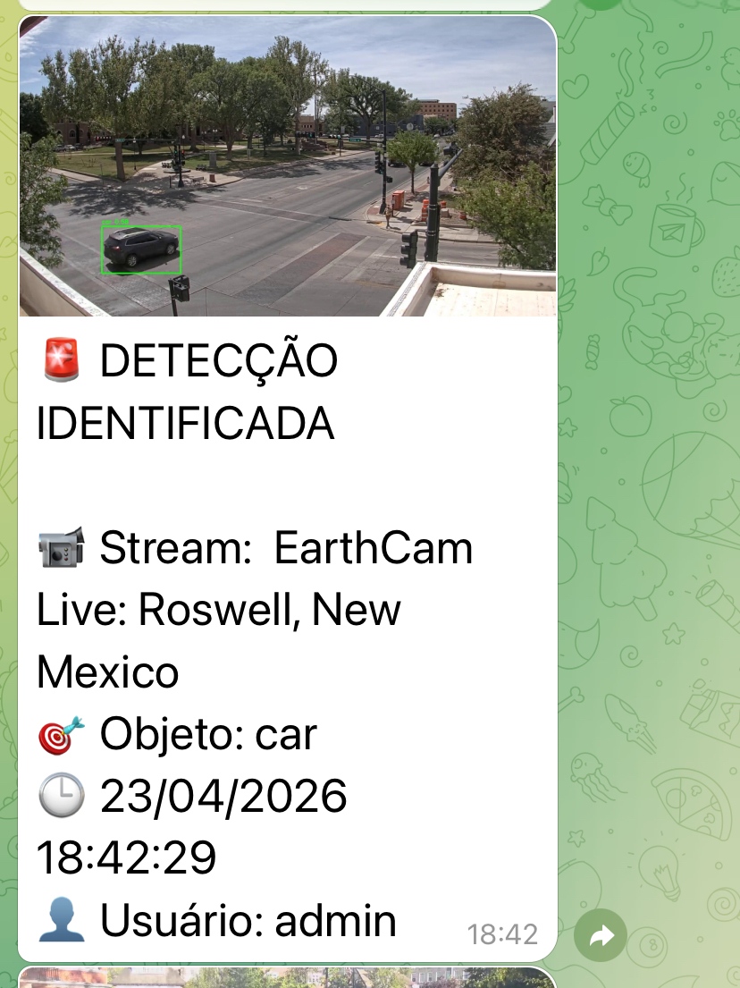 Alerta recebido no Telegram com foto da detecção