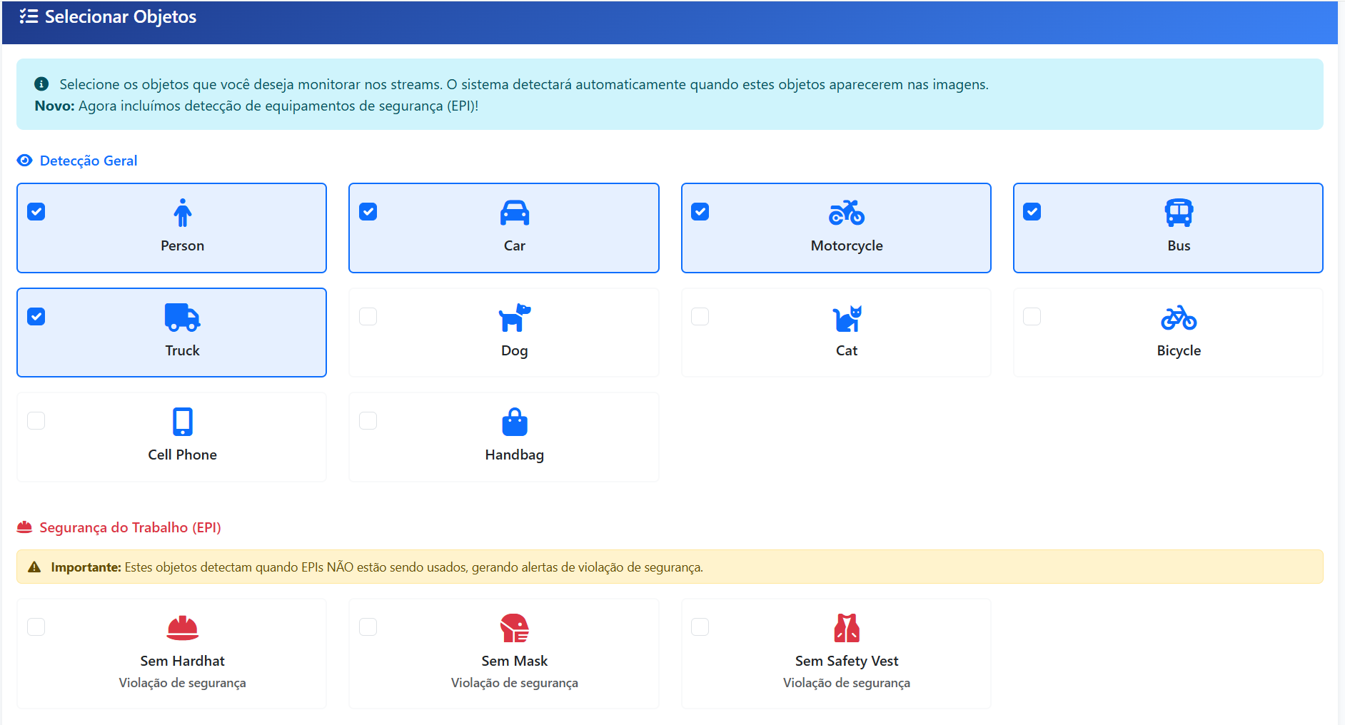 Objetos para monitoramento